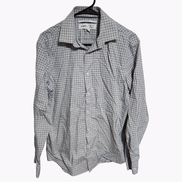 Old Navy Signature Shirt Mens Size Medium Plaid Button Front Long Sleeve No Iron - Picture 1 of 4
